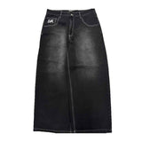 Gloe Products Wide Leg - Skull Bones Jeans - Black Washed Front