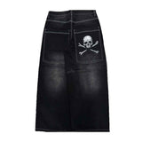 Gloe Products Wide Leg - Skull Bones Jeans - Black Washed