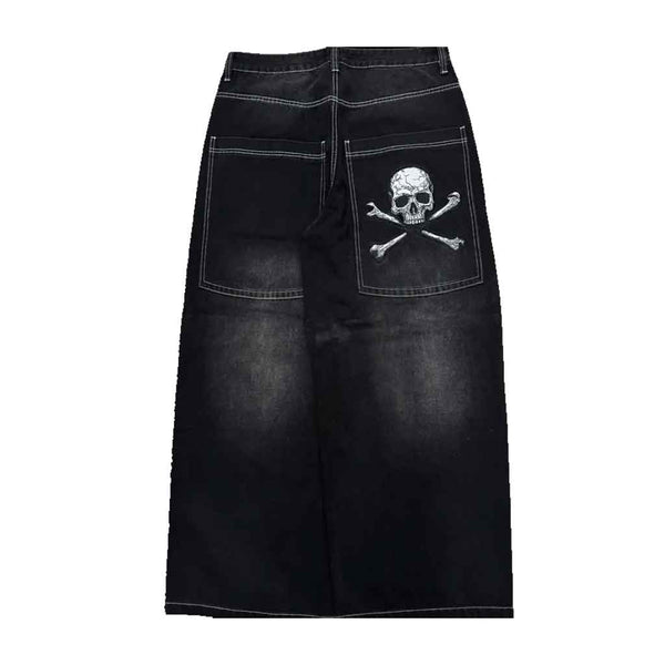 Gloe Products Wide Leg - Skull Bones Jeans - Black Washed