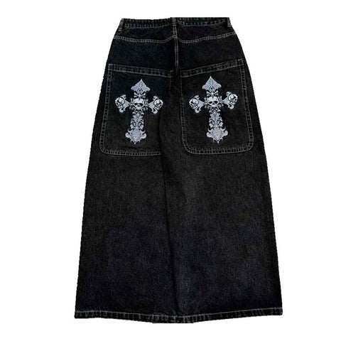 Gloe Products Wide Leg - Skull Cross Jeans - Black