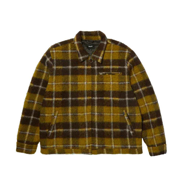 CANTON PLAID JACKET - BROWN FRONT. BROWN AND LIGHT BROWN PLAID