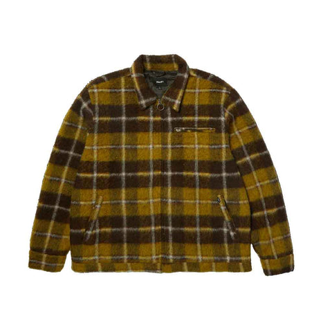 CANTON PLAID JACKET - BROWN FRONT. BROWN AND LIGHT BROWN PLAID
