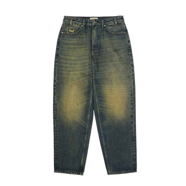 CROMER FADED PANT - SANDED BLUE FRONT. FADE ON THIGH