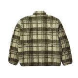 SENECA HIGH PILE QTR ZIP FLEECE - NATURAL BACK. GREEN AND SAGE PLAID
