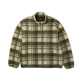 SENECA HIGH PILE QTR ZIP FLEECE - NATURAL FRONT. GREEN AND SAGE PLAID PATTERN