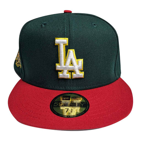 New Era 5950 LA Dodgers 40th Fitted Hat - Dark Green Scarlet Front