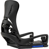 Black snowboard binding on a white background