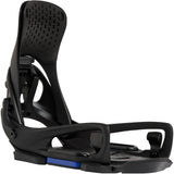Black snowboard binding on a white background