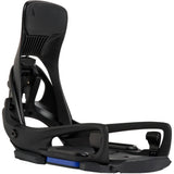 Black snowboard binding on a white background