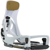 White snowboard binding with brown cap on a white background
