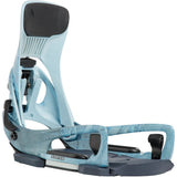 Blue snowboard binding with black accents on a white background
