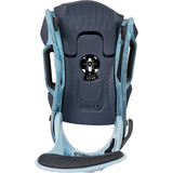 Blue and black snowboard binding on a white background