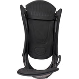 Black snowboard binding on a white background