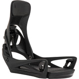 Black snowboard binding on a white background