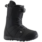 Black snow boot with visible branding on a white background