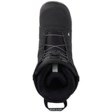 Black snowboard boot with visible brand logo on a white background