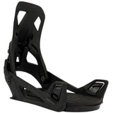 Black snowboard binding on a white background
