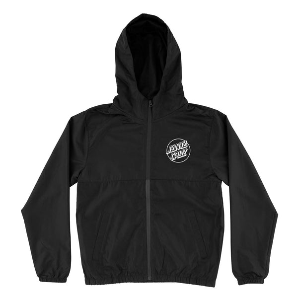 Santa Cruz Youth Opus Dot Chest Hooded Windbreaker Jacket - Black