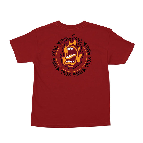 Santa Cruz Youth Ringed Screaming Flame S/S Tee - Cardinal