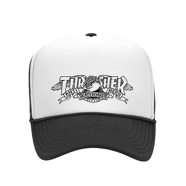 Thrasher x Anti Hero Mag Banner Trucker Hat - Black/Black/White