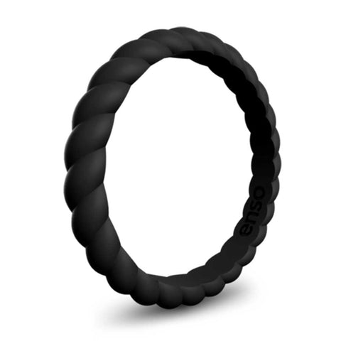 Enso Rings Braided Stackables Silicone Ring Double Pack - Obsidian/White Obsidian