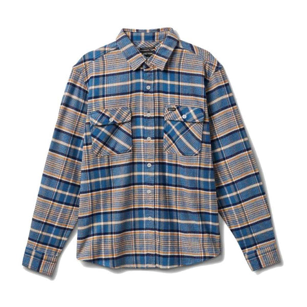 Brixton Bowery Stretch Water Resistant L/S Flannel -   Blue Heaven/Paradise Orange/Off White