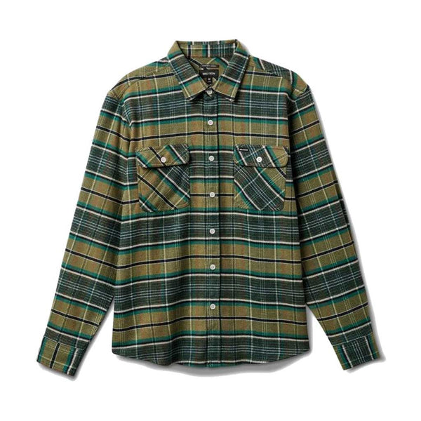 Brixton Bowery Stretch Water Resistant L/S Flannel - Olive Surplus/Spruce/Black