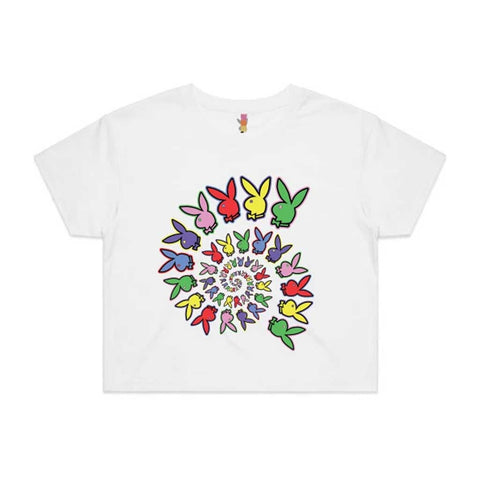 Color Bars x Playboy Women's Spiral Crop Tee - White