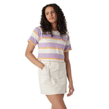 Dickies Women's Crop S/S Pattern Pocket Tee - White/Purple Collegiate Stripe