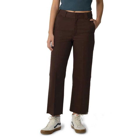 Dickies Women's Cropped Twill Ankle Pant - Rinsed Chocolate