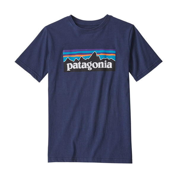 Patagonia Boys P-6 Logo Organic S/S T-Shirt - New Navy (Front)