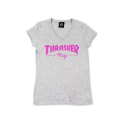 Thrasher Women's Magazine Logo V-Neck S/S - Heather Grey